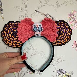 Day of the Dead Ears Colorful Skull Headband with Crochet Bow COCO
